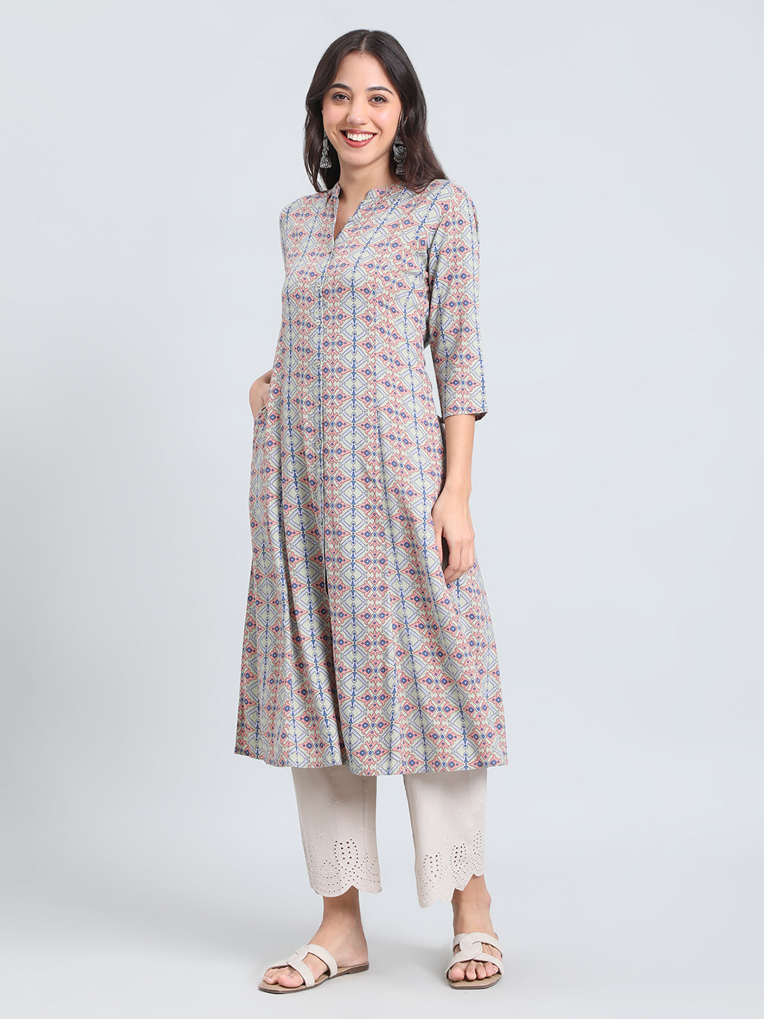 Viscose Geometric Aztec Print A-Line Kurta