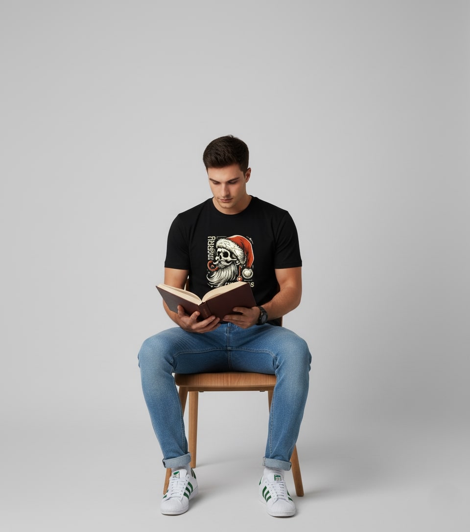 Men Printed Black Cotton Tshirt