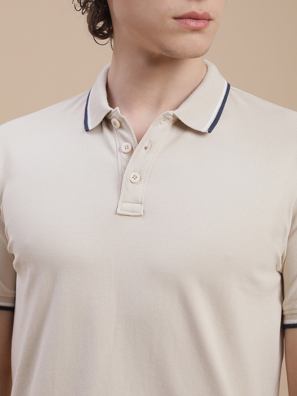 Men Beige Basic Polo T-Shirt