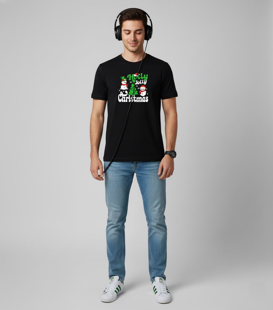 Men Printed Black Cotton Tshirt