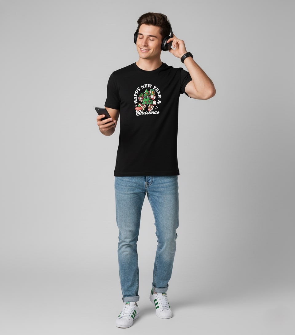 Men Printed Black Cotton Tshirt
