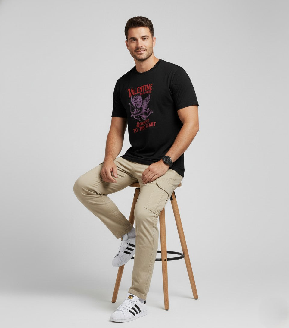 Men Printed Black Cotton Tshirt