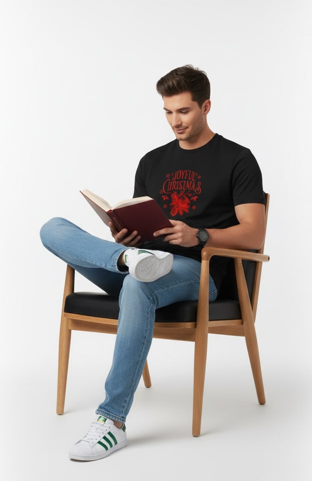 Men Printed Black Cotton Tshirt