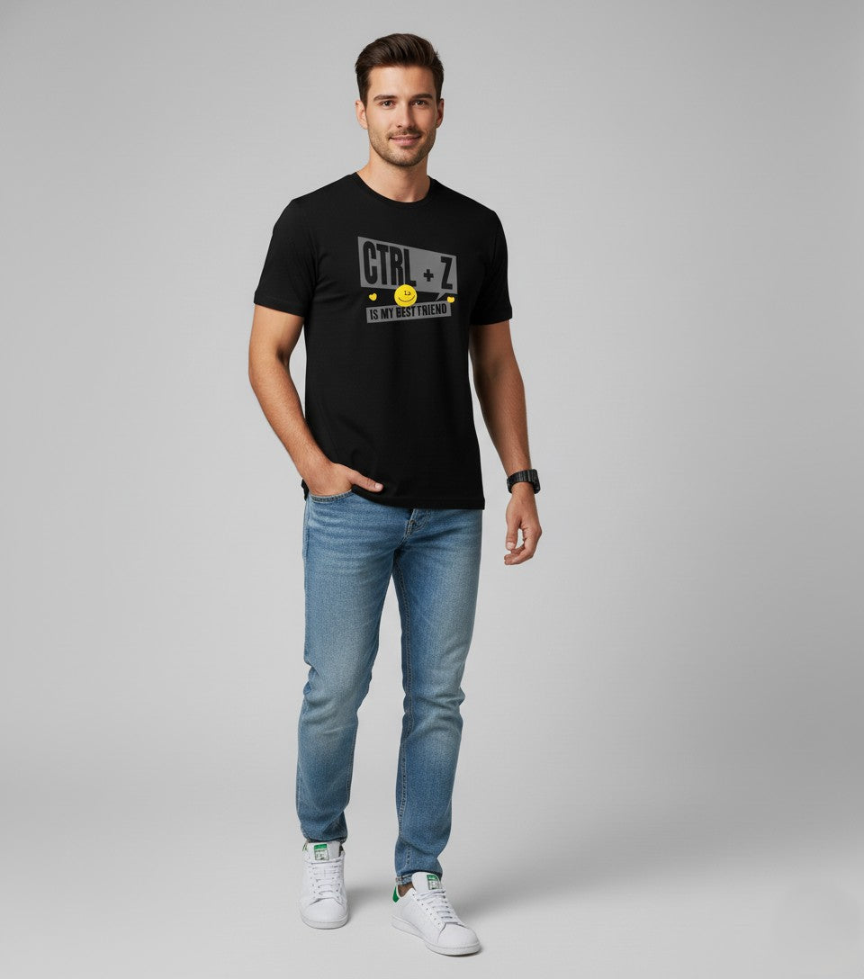 Men Printed Black Cotton Tshirt