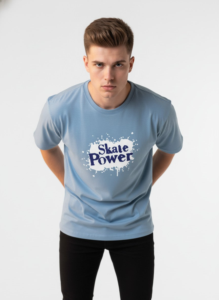 Men Cotton Ice Blue T-Shirt