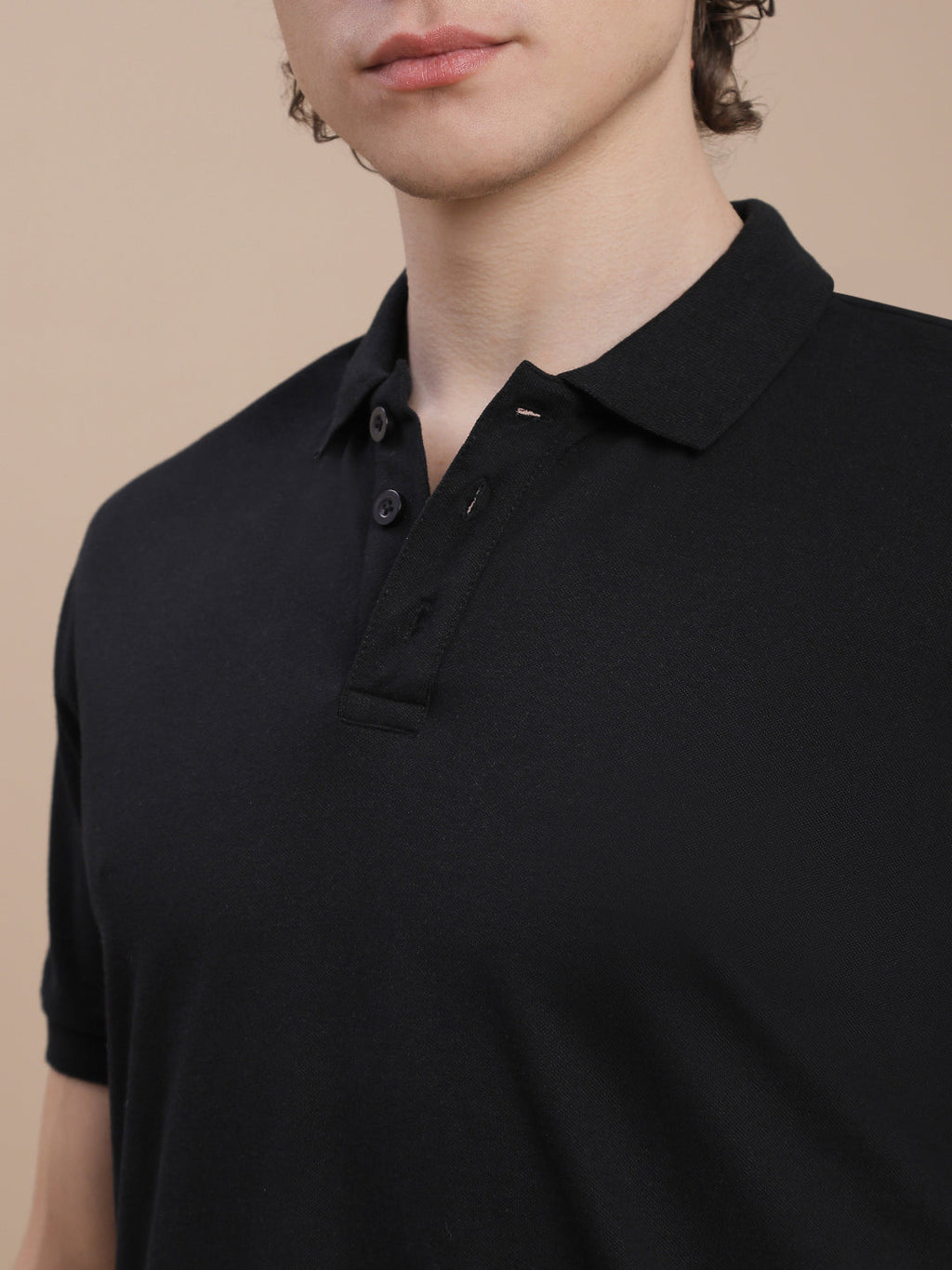 Men Black Johnny Collar T-Shirt