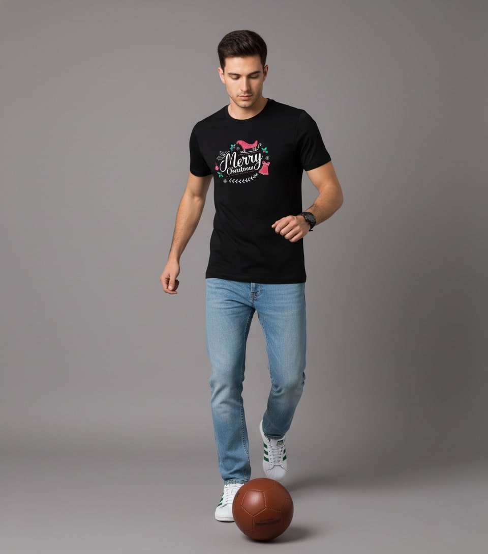 Men Printed Black Cotton Tshirt