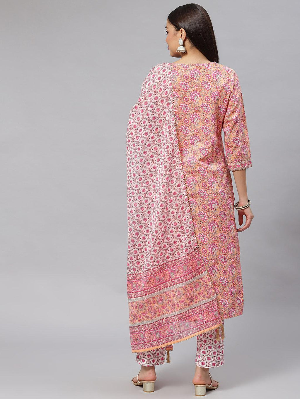 Divena Pink Cotton kurta Pant set with Dupatta