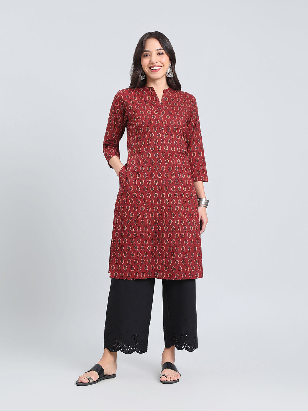 Cotton Paisley Buti Print Straight Kurta
