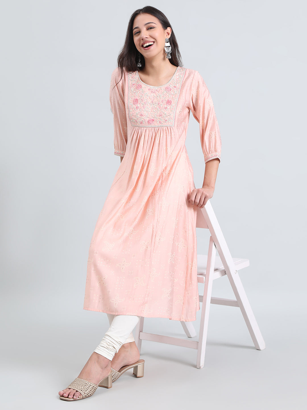 Viscose Bandhani Embriodery A-Line Kurta