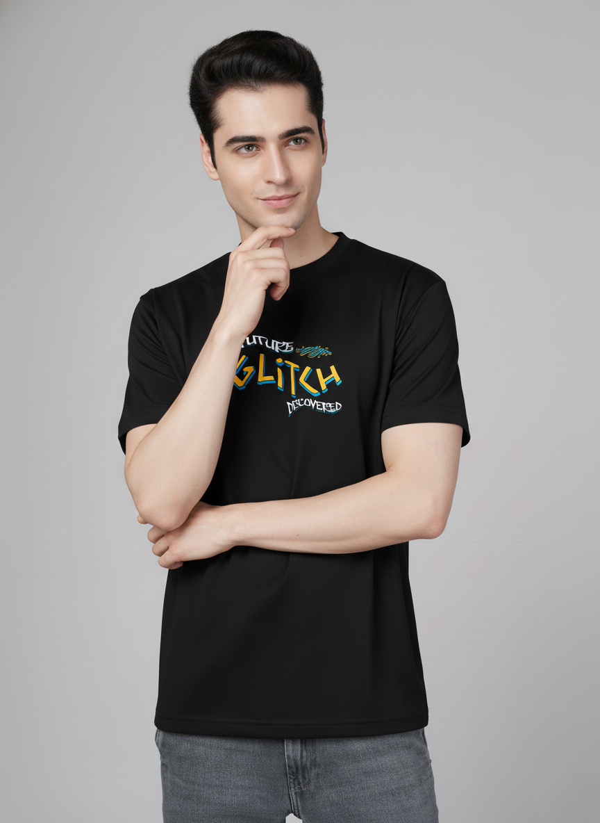 Men Cotton Black Printed Tshirt