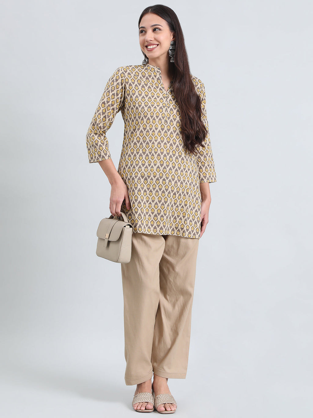 Cotton Ikat Buti Block Print Short Kurti