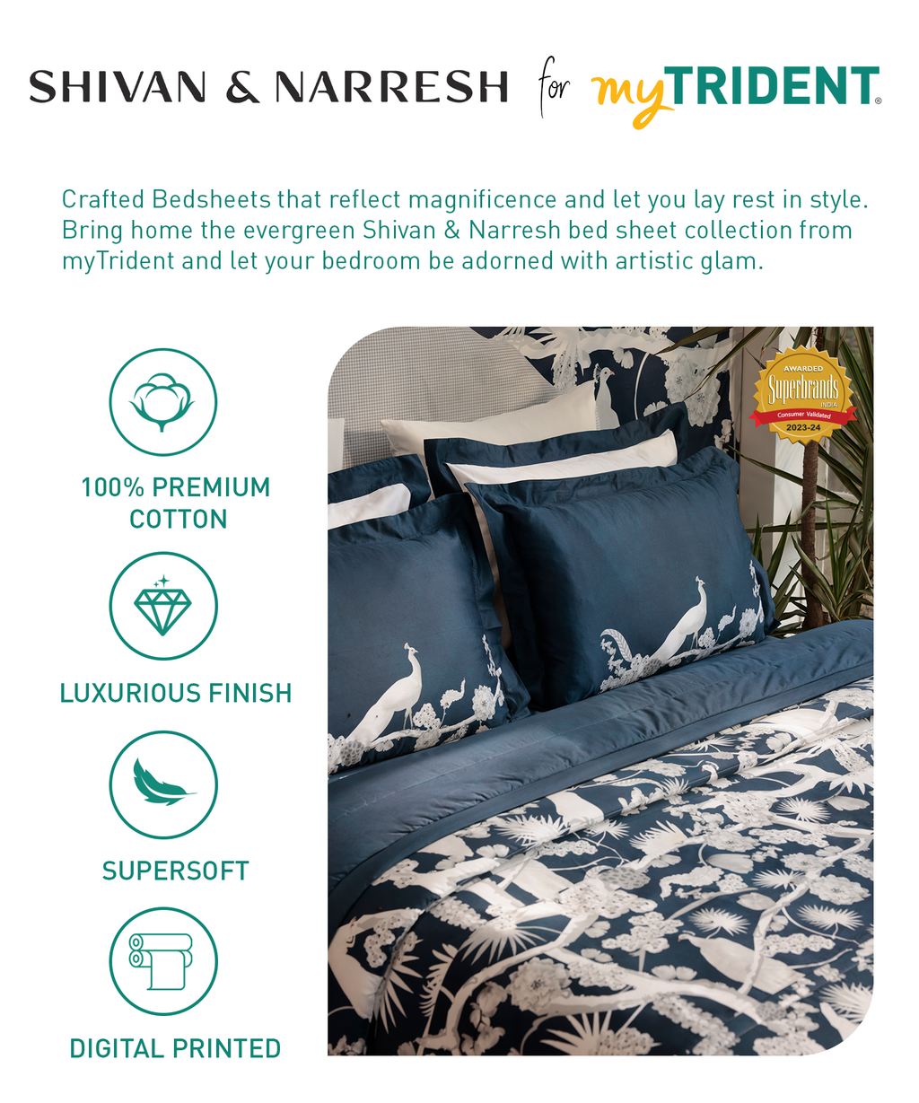 Shivan & Narresh King Bedsheet Set, Izu Juno |400TC Cotton|4 pillow covers