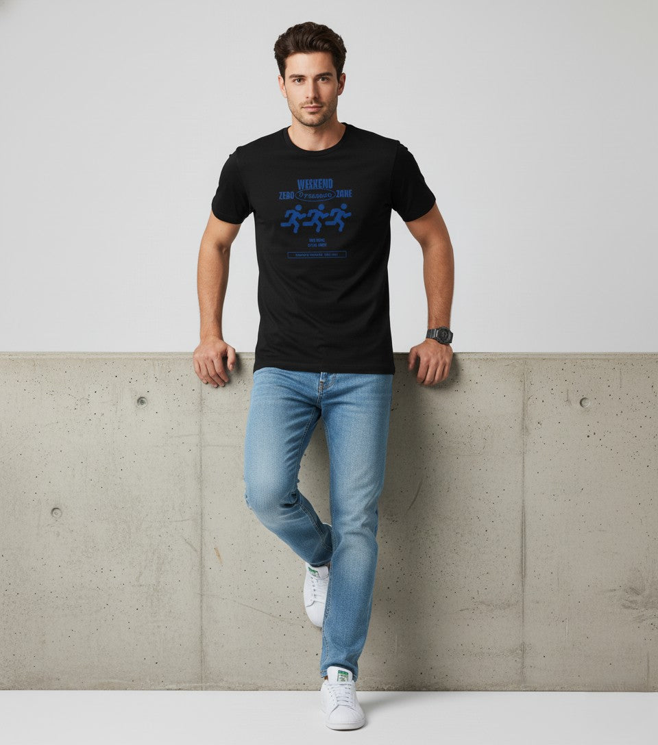Men Printed Black Cotton Tshirt