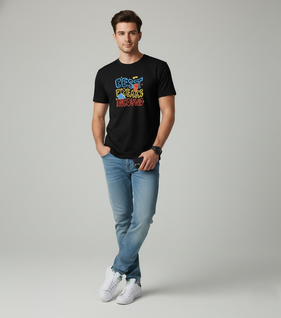 Men Printed Black Cotton Tshirt