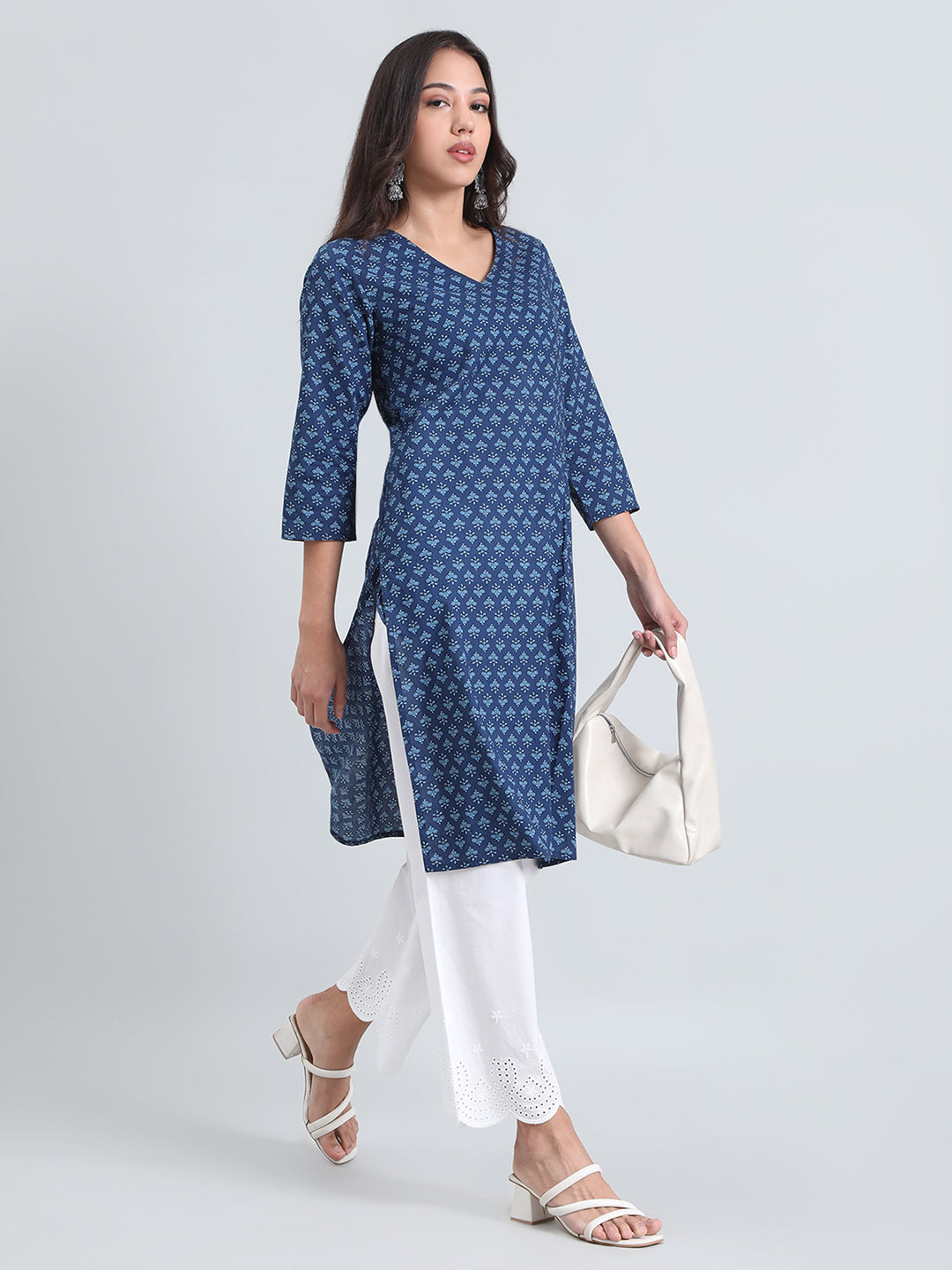 Cotton Floral Buti Print Straight Kurta