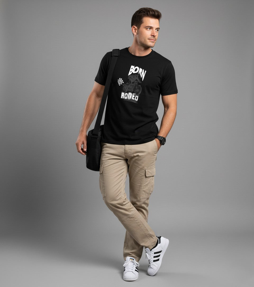 Men Printed Black Cotton Tshirt