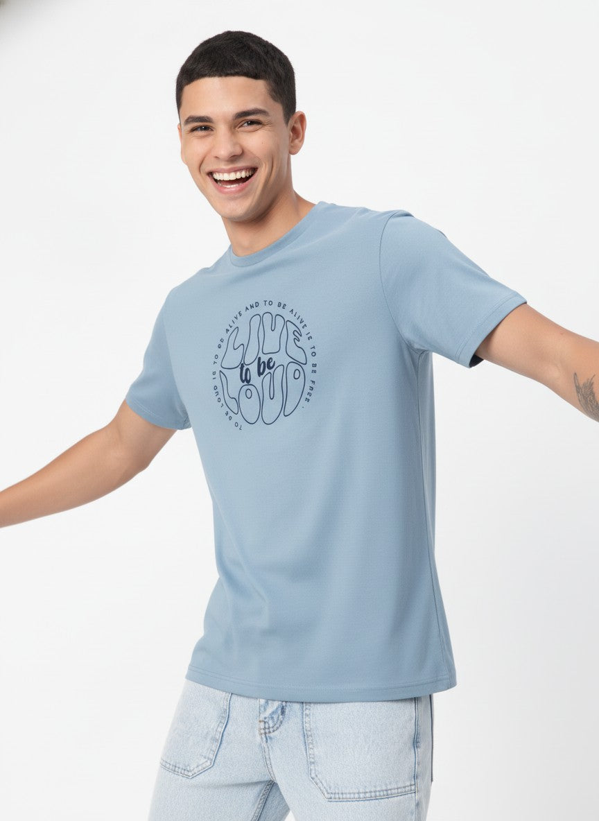 Men Cotton Ice Blue T-Shirt