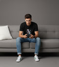 Men Printed Black Cotton Tshirt