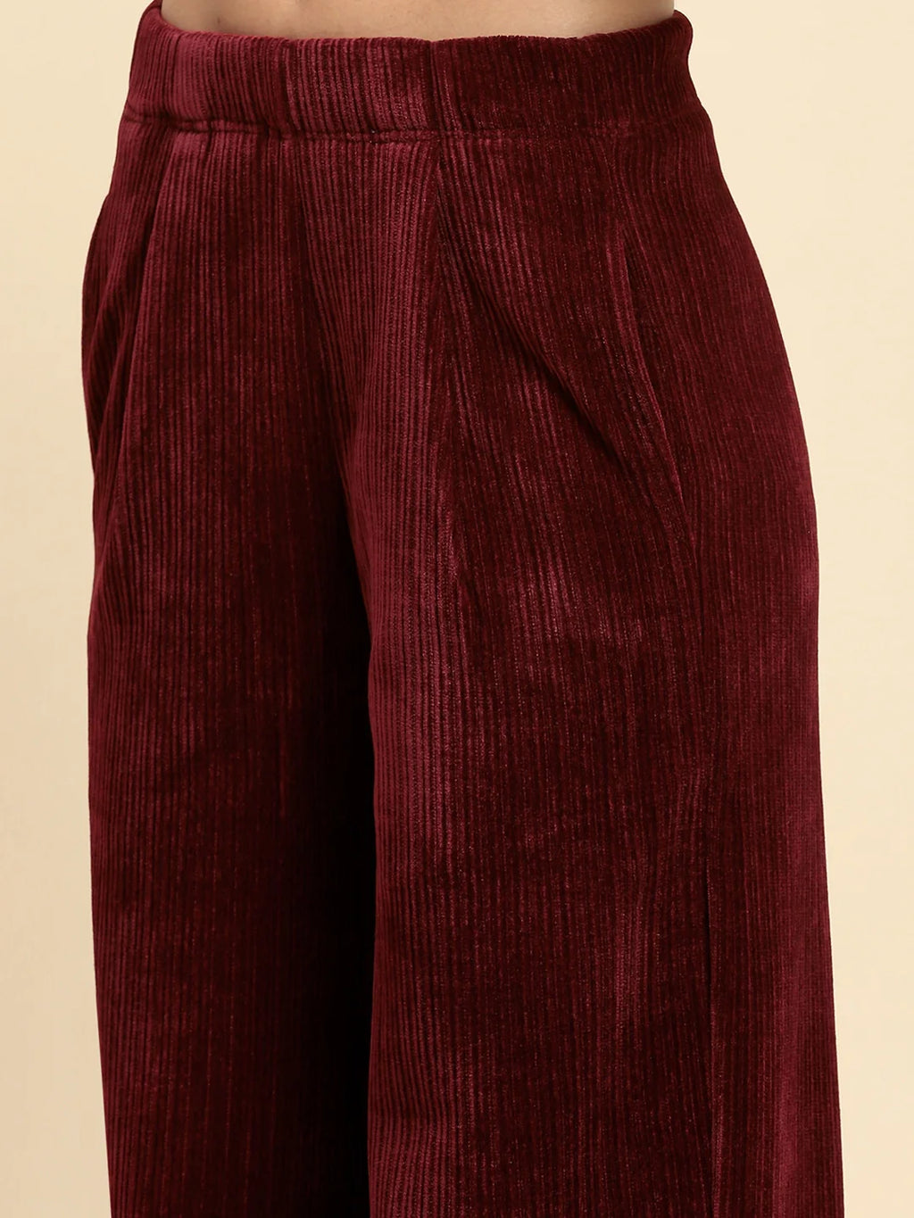 Wine Solid Loose Fit Lower