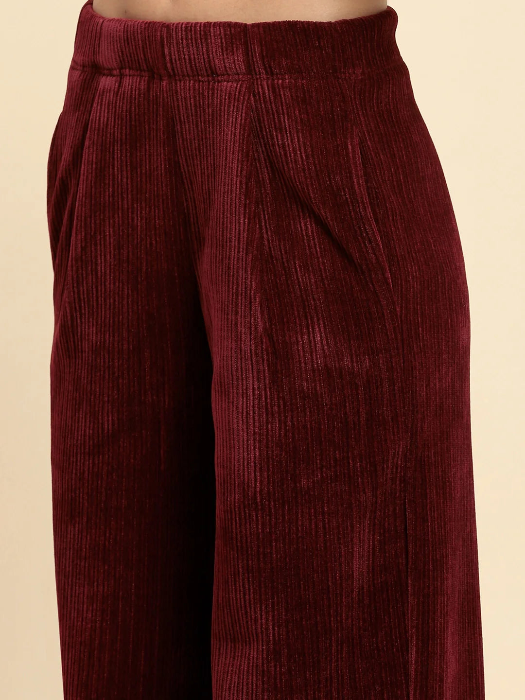 Wine Solid Loose Fit Lower