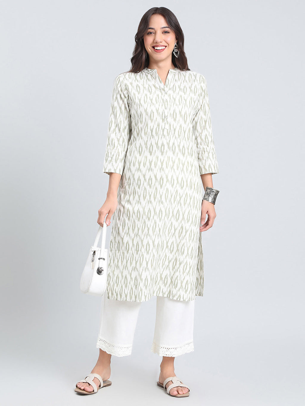 Cotton Ikat Print Straight Kurta