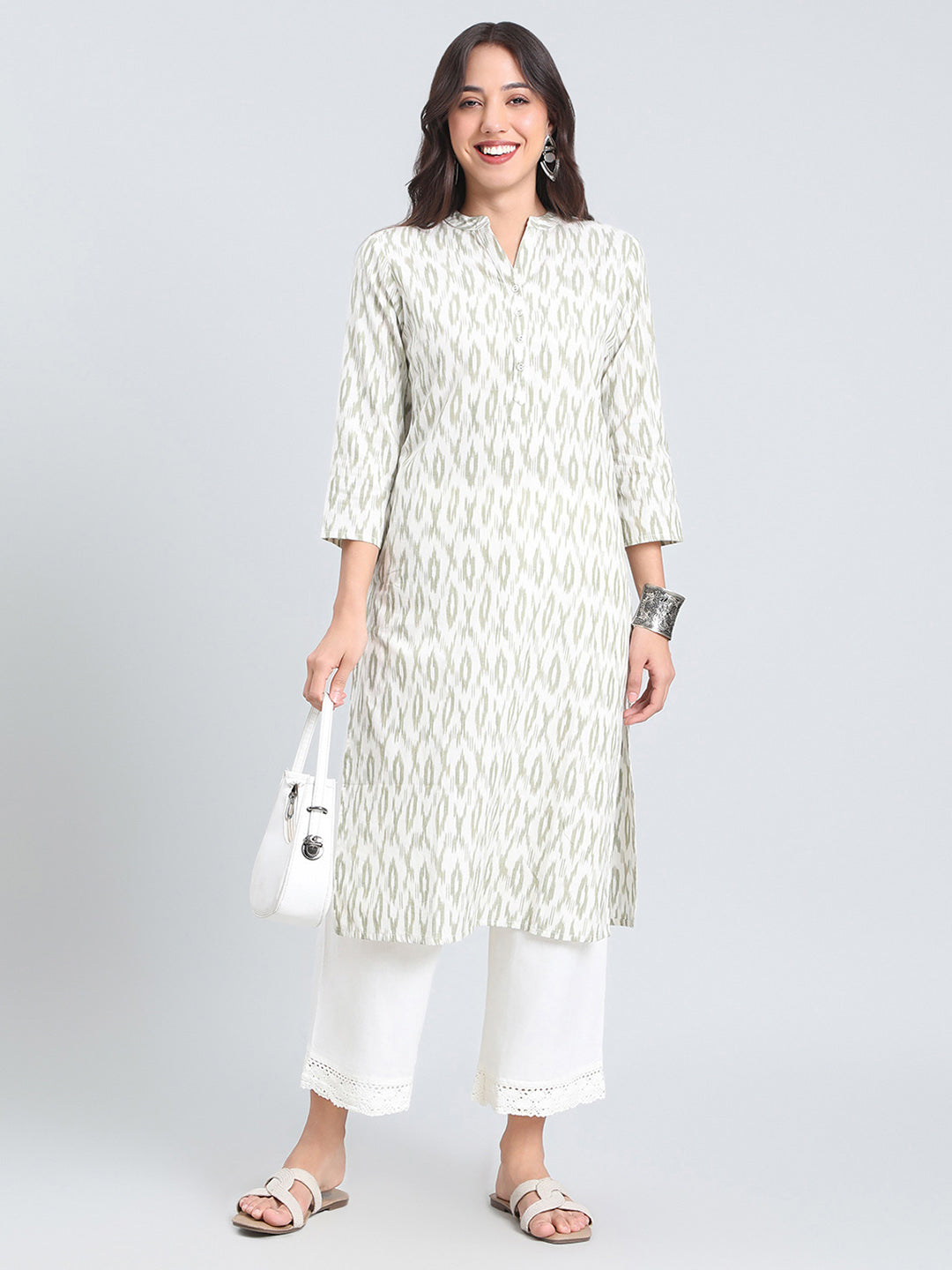 Cotton Ikat Print Straight Kurta