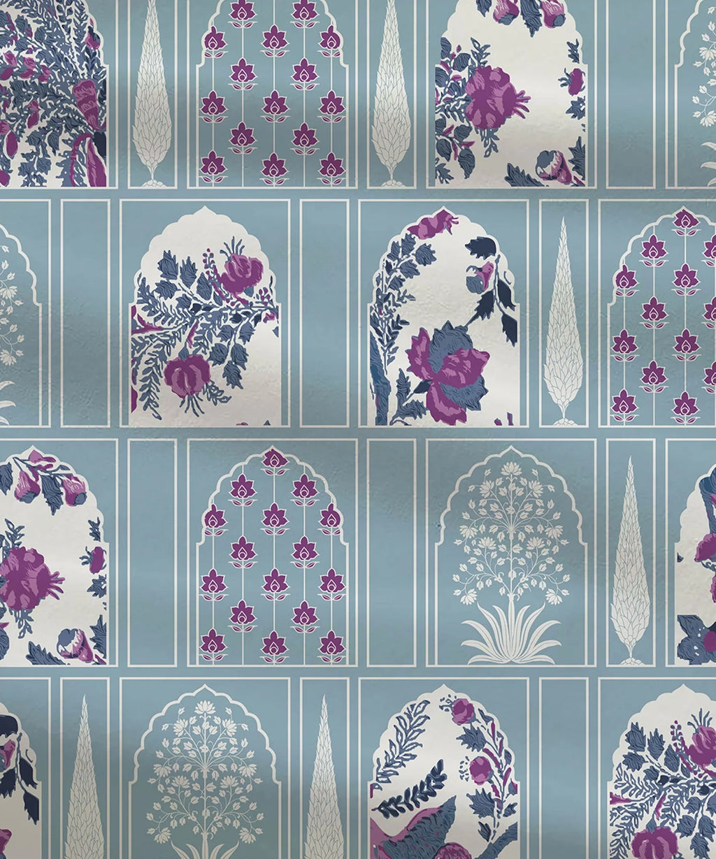 Celebration Queen Bedsheet Set, Aangan Blue | 144 TC Cotton| 2 Pillow Covers