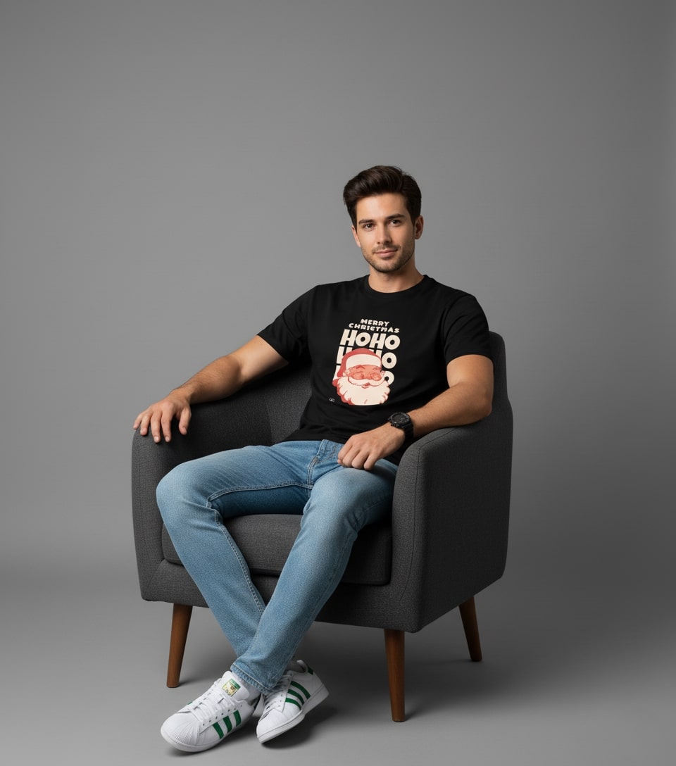 Men Printed Black Cotton Tshirt