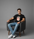 Men Printed Black Cotton Tshirt