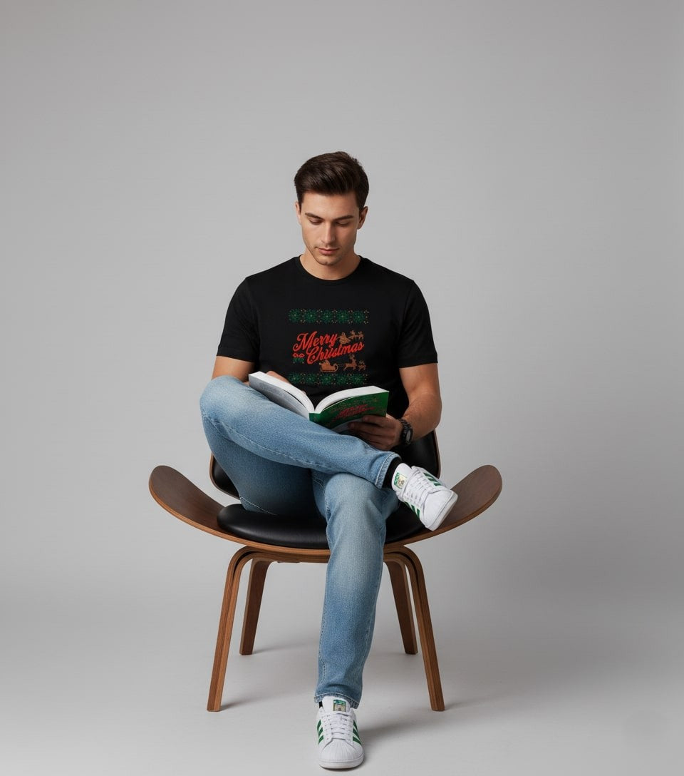 Men Printed Black Cotton Tshirt