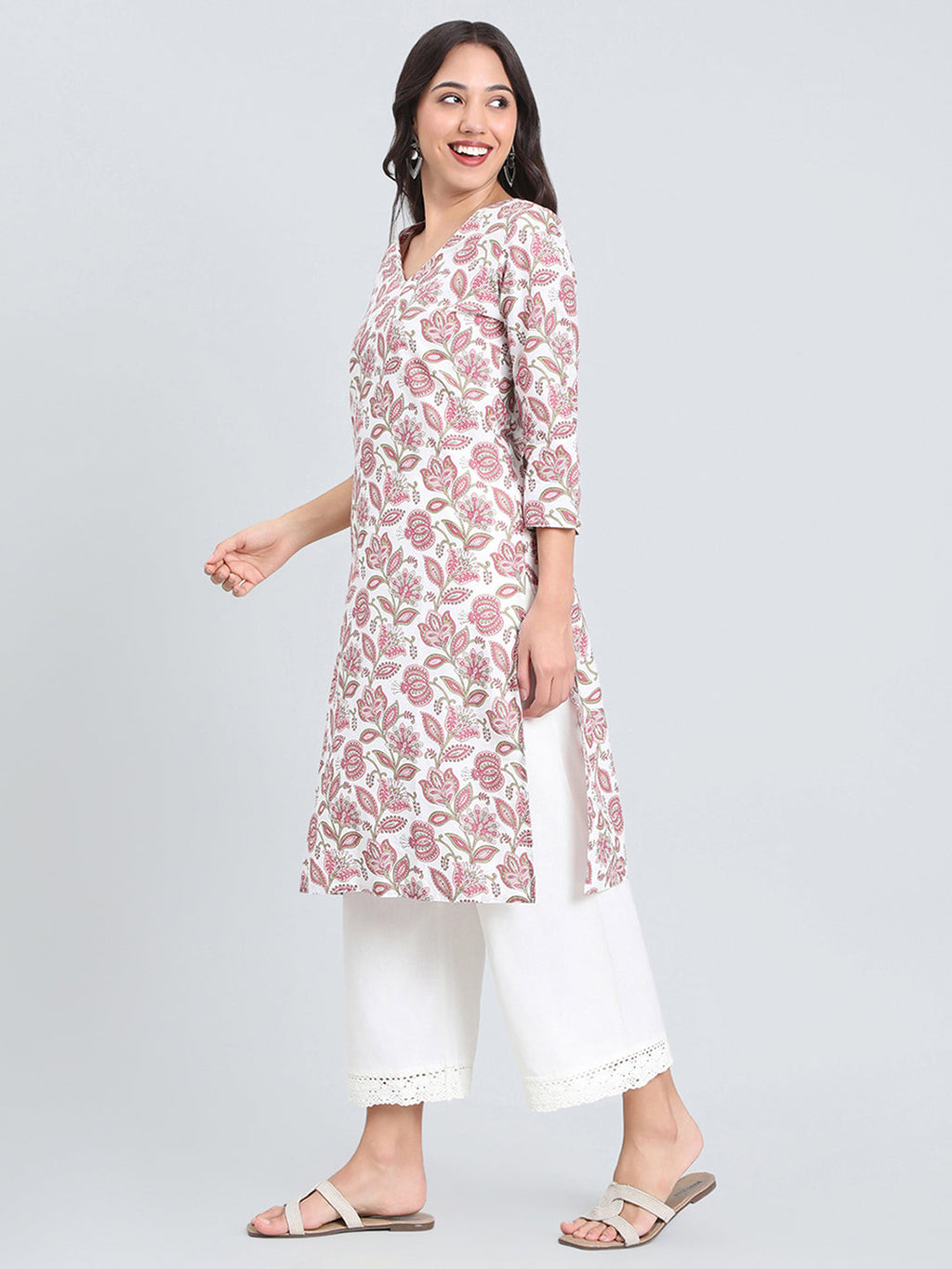 Cotton Jaipur Floral Print Straight Kurta