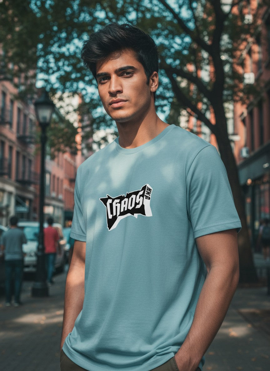 Men Cotton Ice Blue T-Shirt