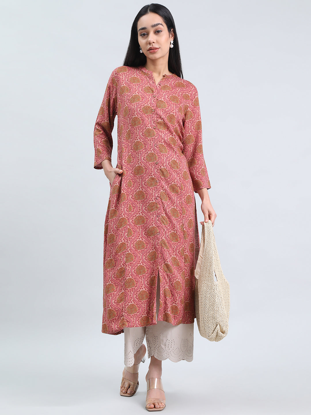 Viscose Ogee Jaal Print A-Line Kurta