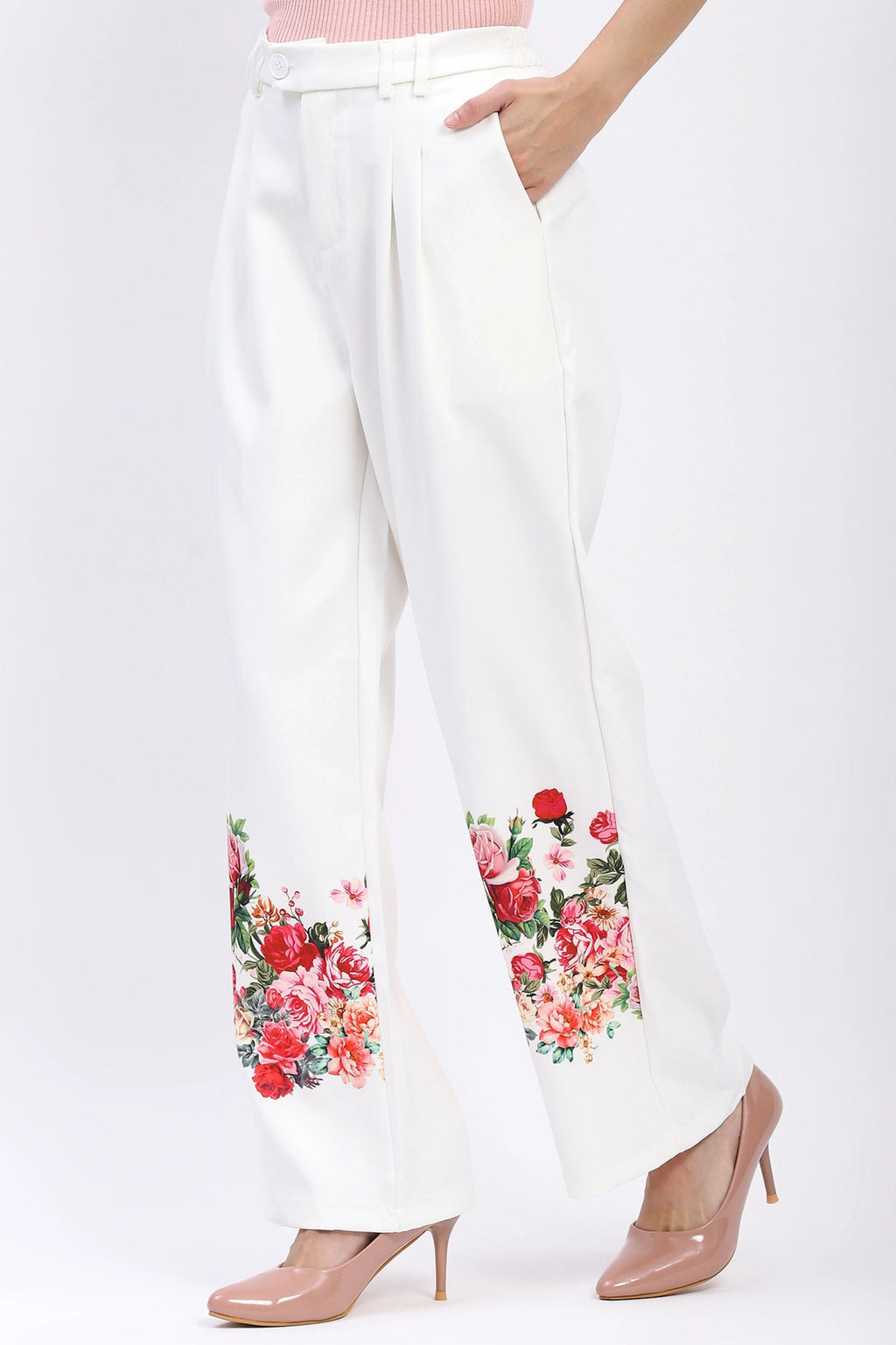 Elegant Floral Straight-Fit Trousers