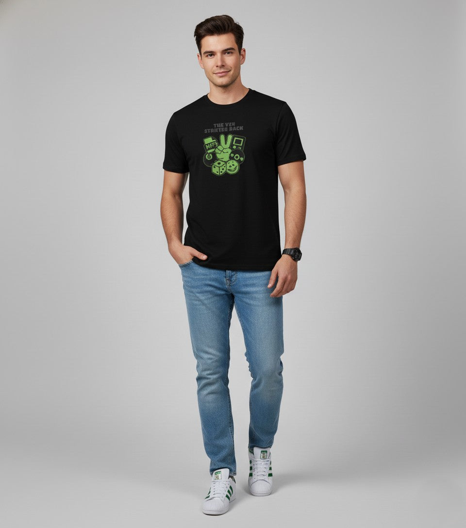 Men Printed Black Cotton Tshirt