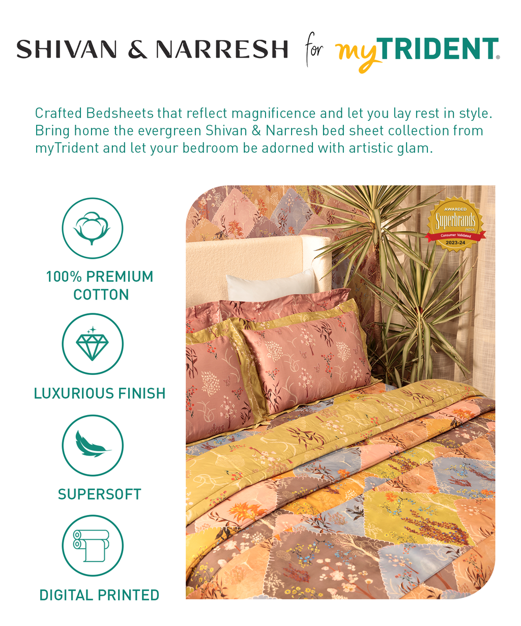 Shivan & Narresh King Bedsheet Set, Morning Calm |400TC Cotton|4 pillow covers