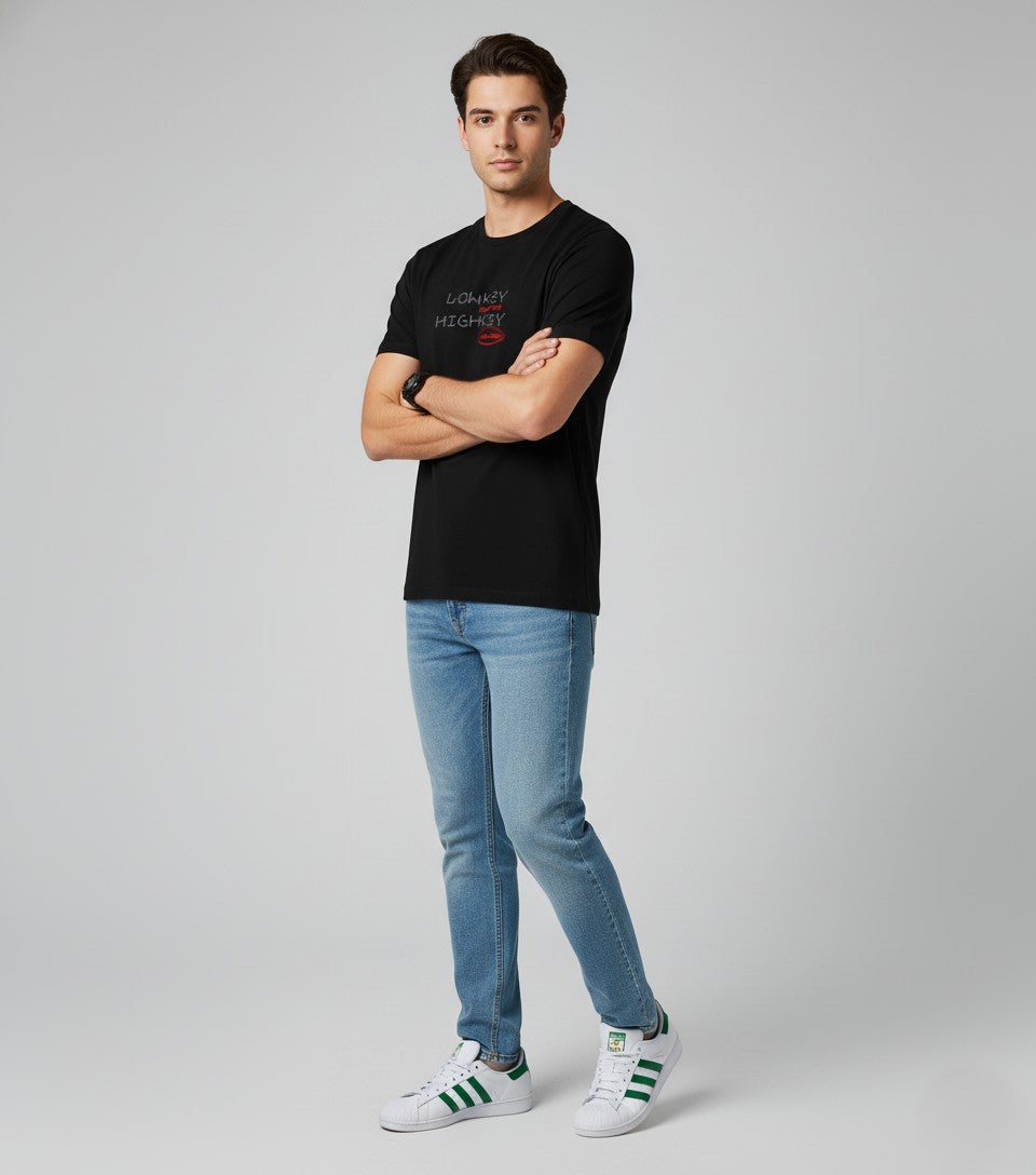 Men Printed Black Cotton Tshirt
