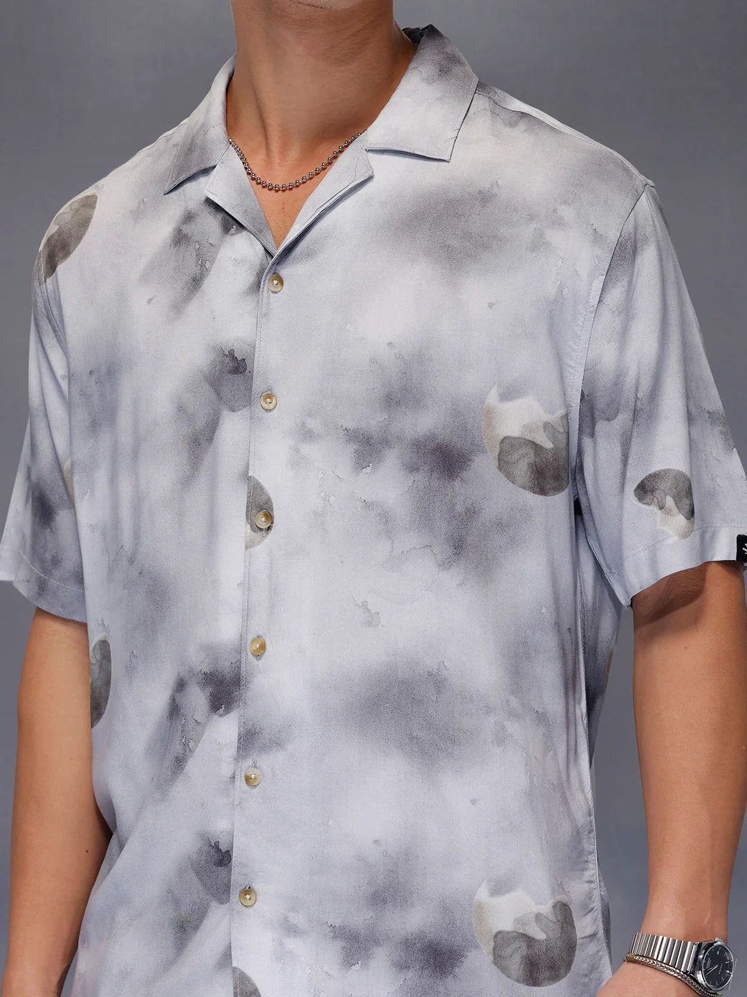 Men’s casual grey printed resort shirt | Grey