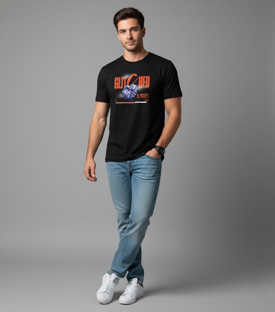 Men Printed Black Cotton Tshirt