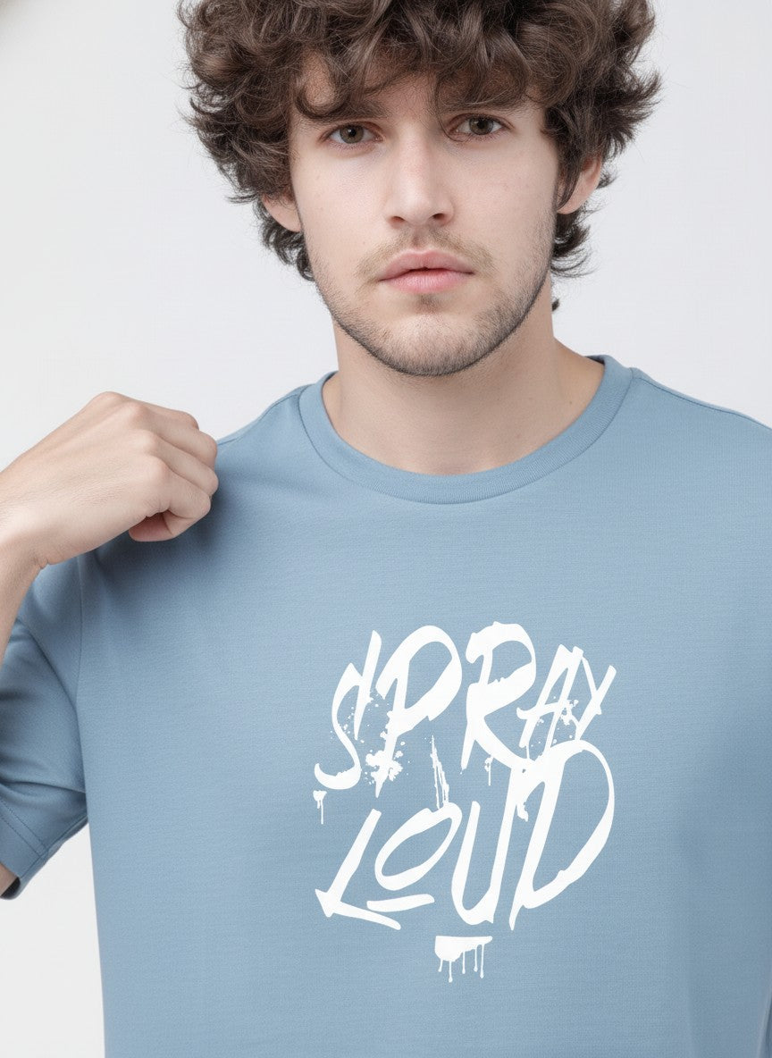 Men Cotton Ice Blue T-Shirt
