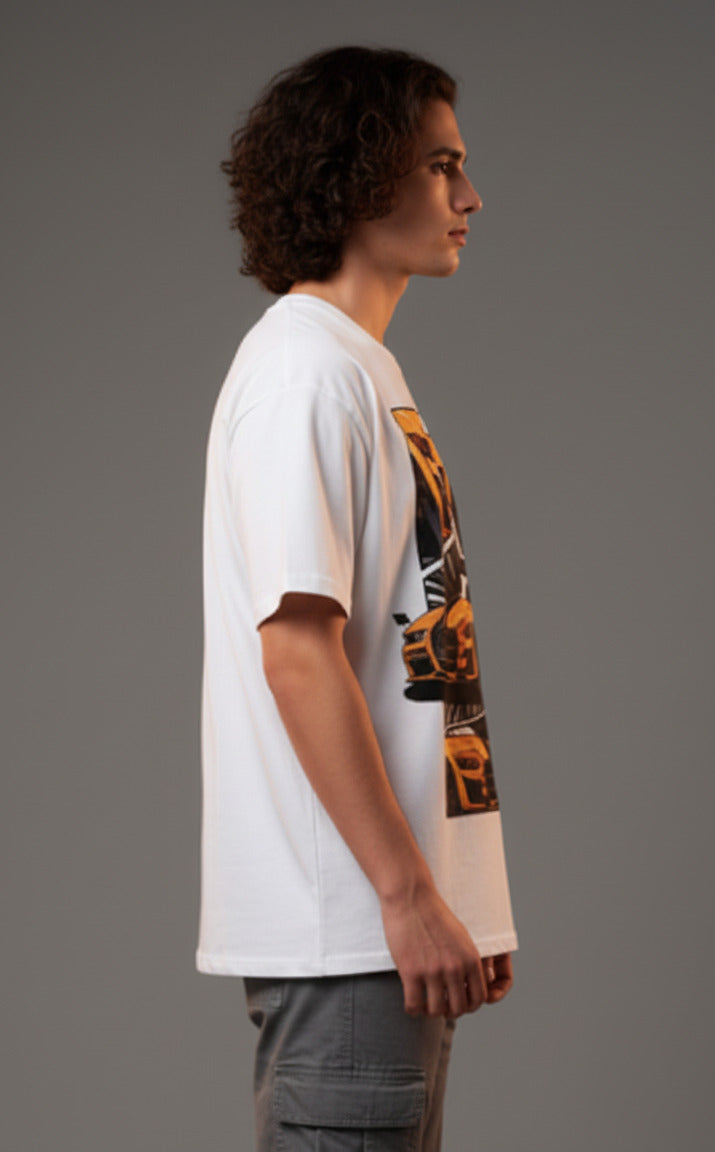Men White Graphic Cotton Oversized T-Shirt
