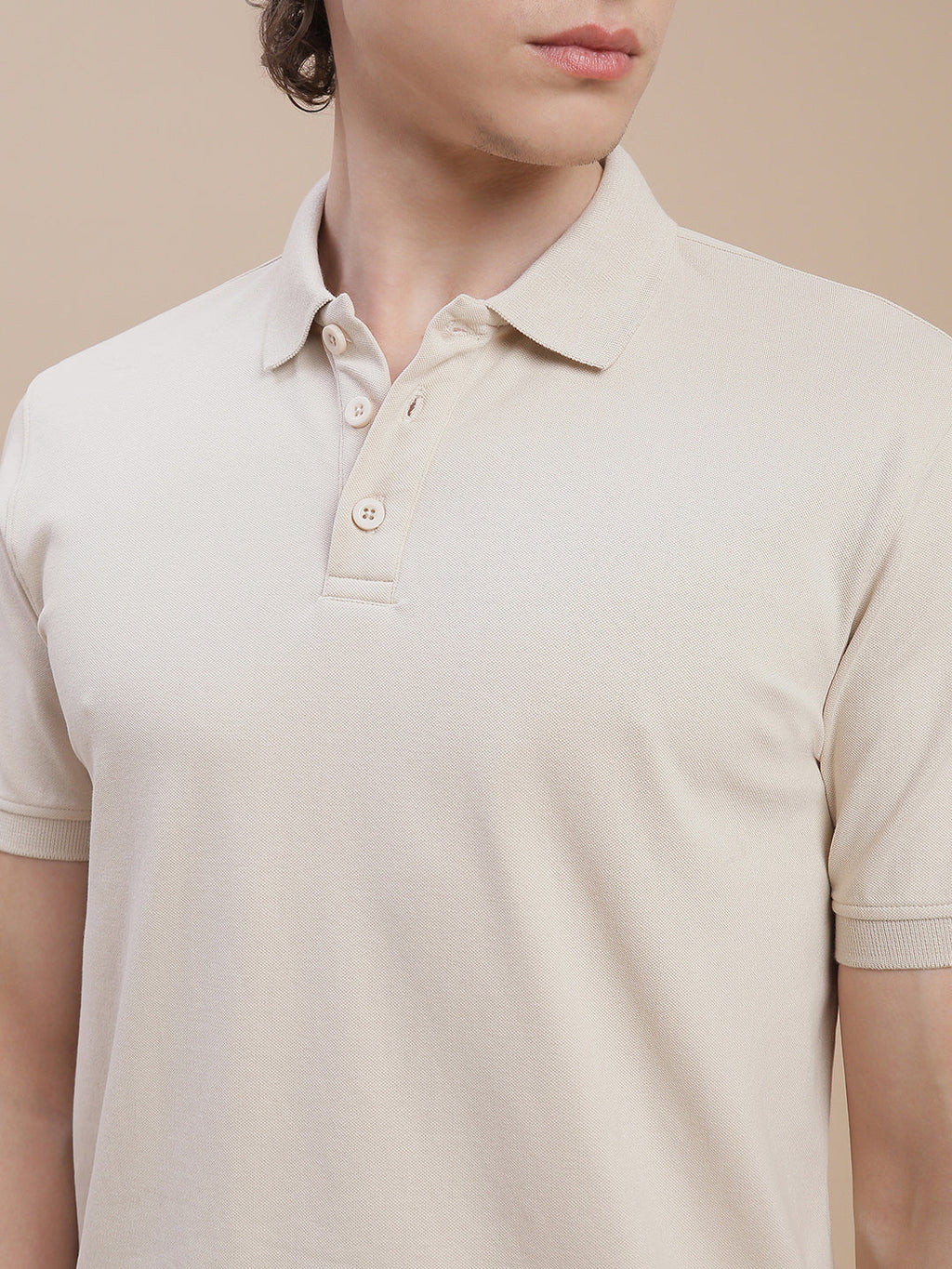 Men Beige Johnny Collar T-Shirt