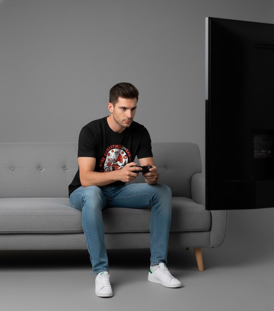 Men Printed Black Cotton Tshirt