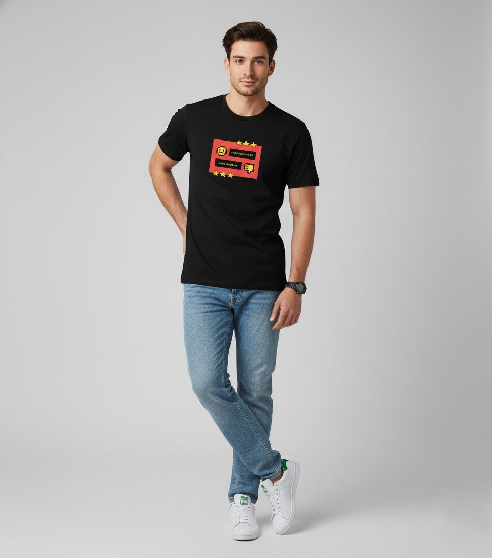 Men Printed Black Cotton Tshirt
