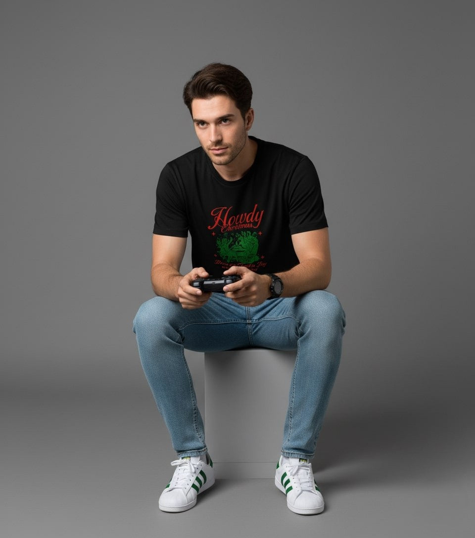 Men Printed Black Cotton Tshirt