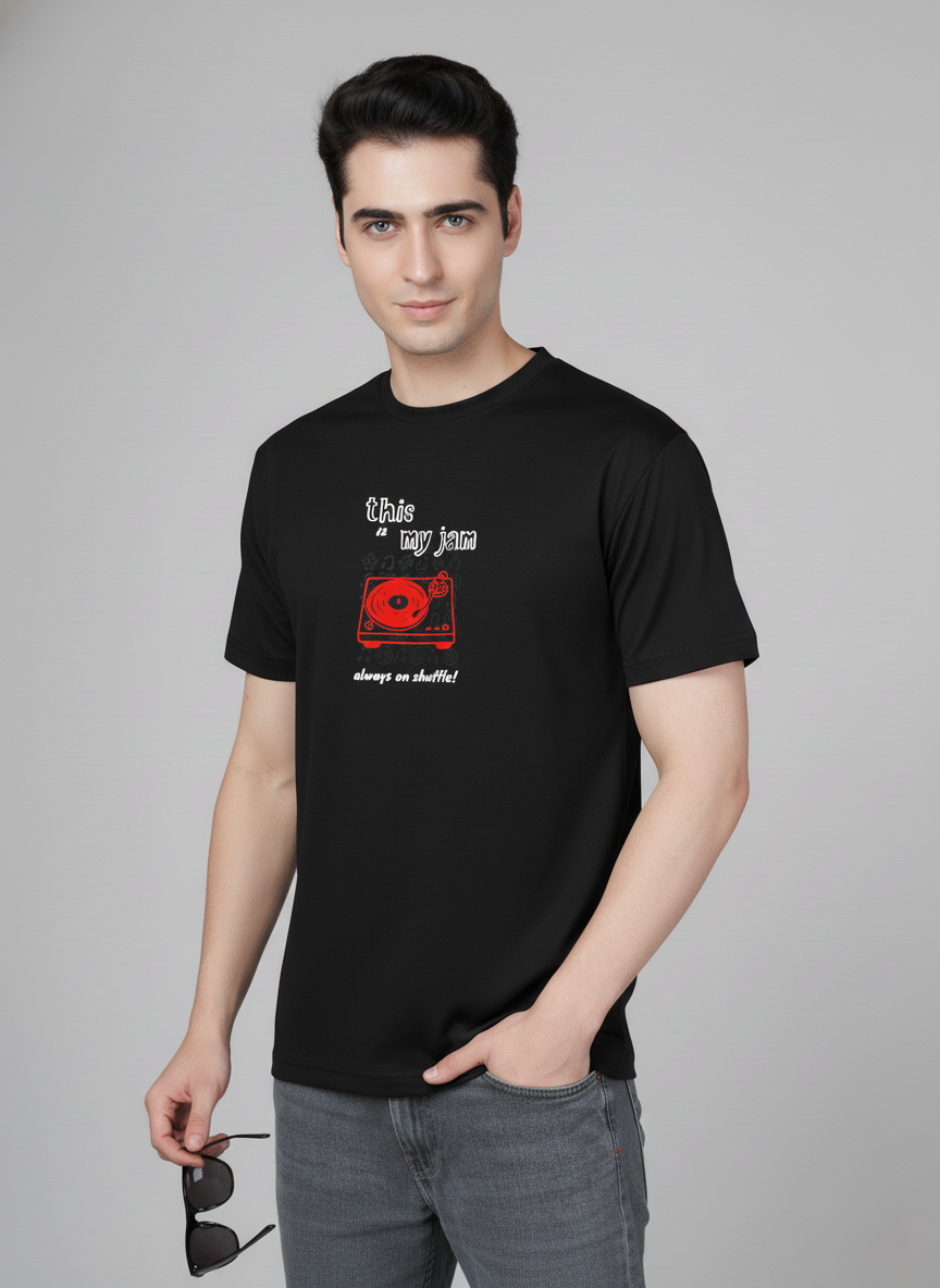 Men Cotton Black Printed Tshirt