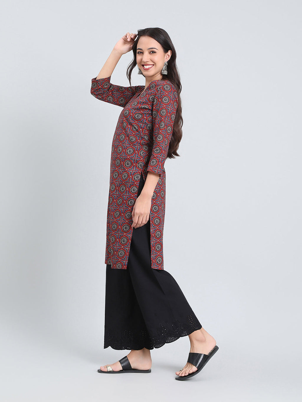 Cotton Ajrakh Medallion Print Straight Kurta