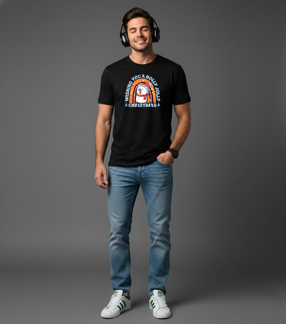 Men Printed Black Cotton Tshirt