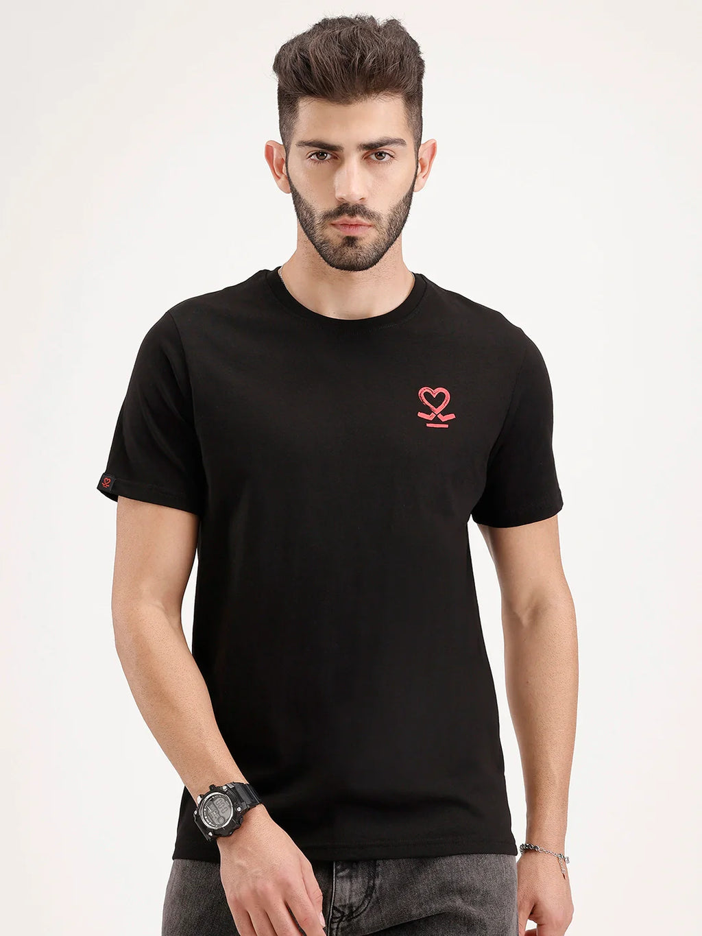 Slim Fit Placement Printed Tee | Black